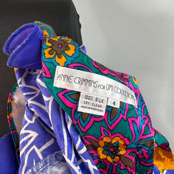 Vintage Anne Crimmins For Umi Collections Multi Blouse Silk Back Button Size 4 - Picture 6 of 6